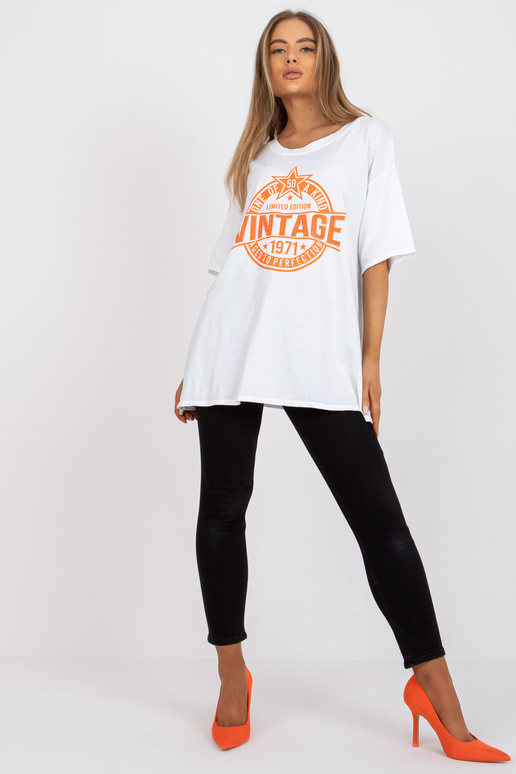 Bílé a oranžové bavlněné tričko s...