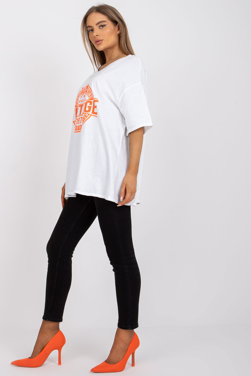 Bílé a oranžové bavlněné tričko s...