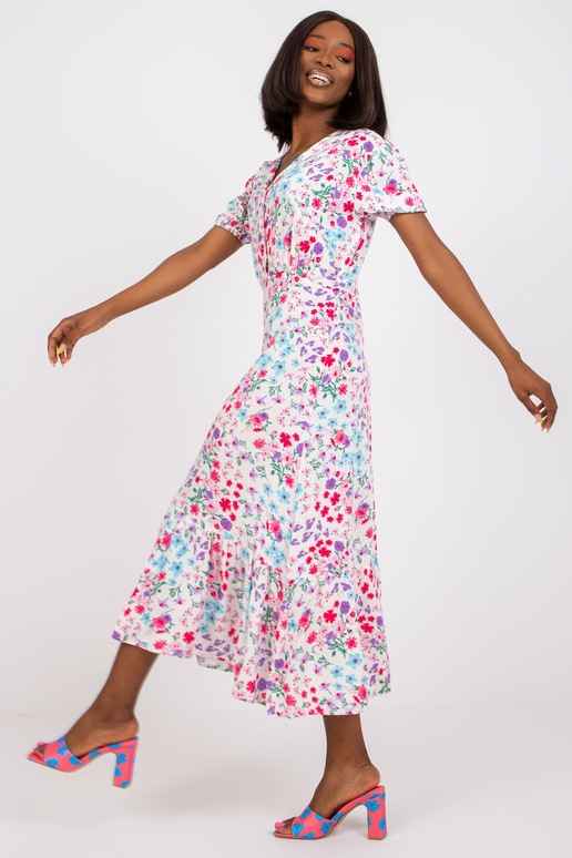 Ecru midi šaty s květinovým potiskem