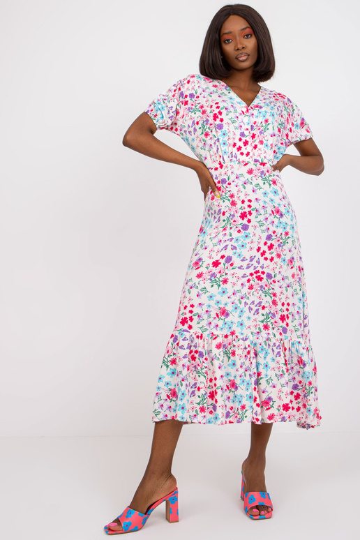 Ecru midi šaty s květinovým potiskem