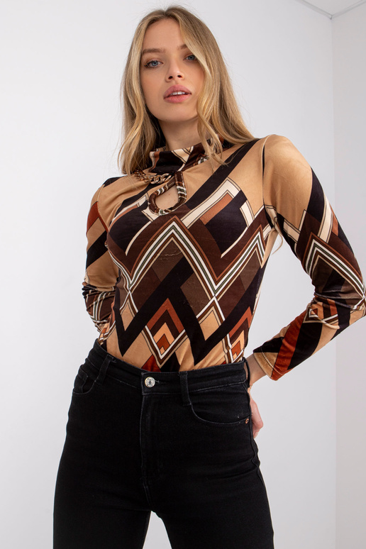 Hnědo-béžová velurová halenka Pari