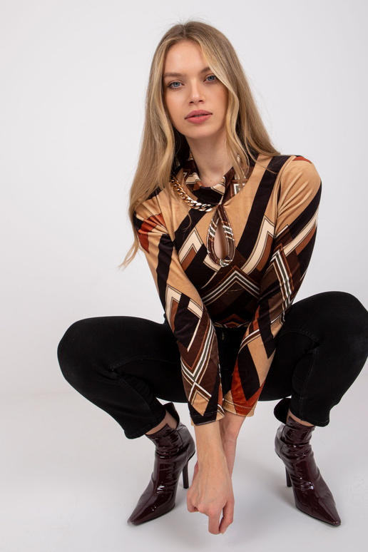 Hnědo-béžová velurová halenka Pari