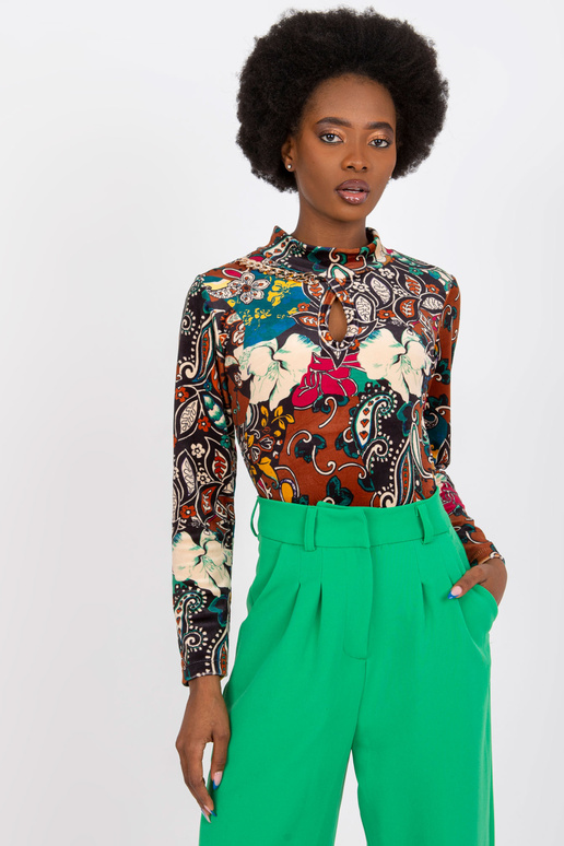 Hnědá vzorovaná halenka s velurem...