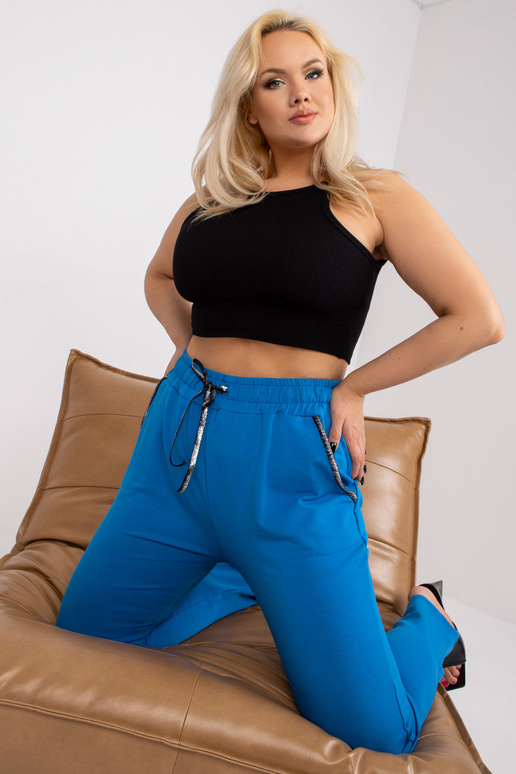 Modré tepláky Plus Size Straight Leg...