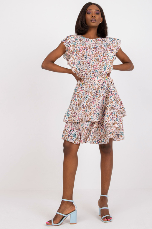 Béžové šaty s volány a květinovým...