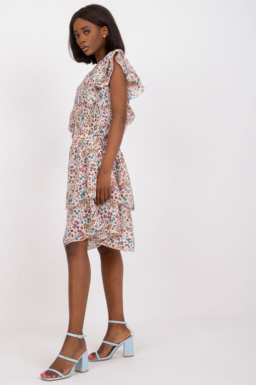 Béžové šaty s volány a květinovým...