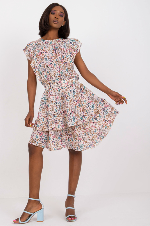 Béžové šaty s volány a květinovým...