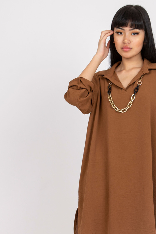 Hnědé ležérní volné šaty s...