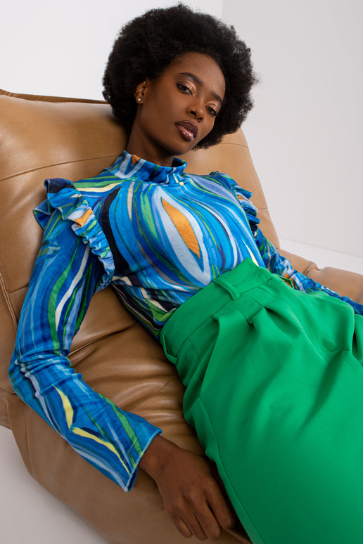 Modrá velurová halenka s volánky Lina