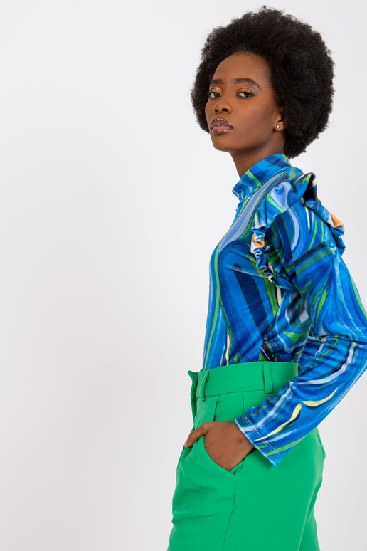 Modrá velurová halenka s volánky Lina