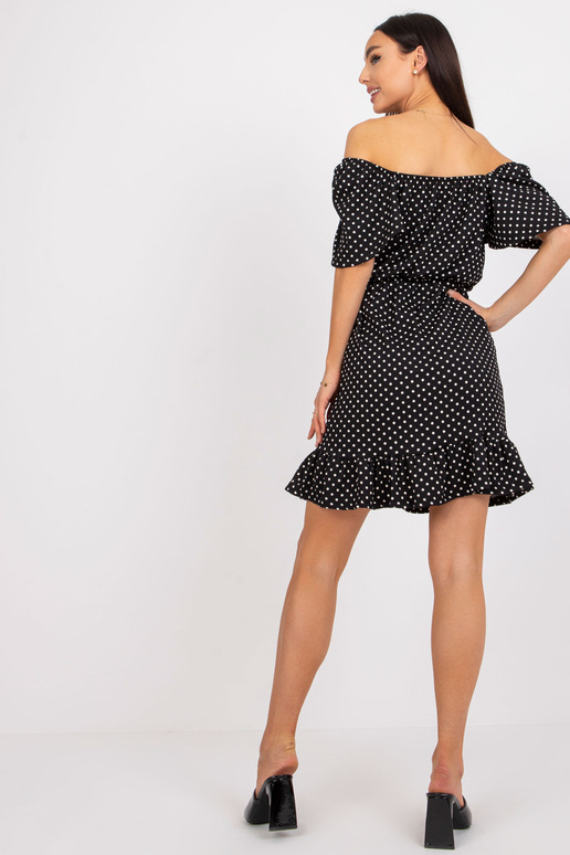 Černé šaty s puntíkatým potiskem RUE...