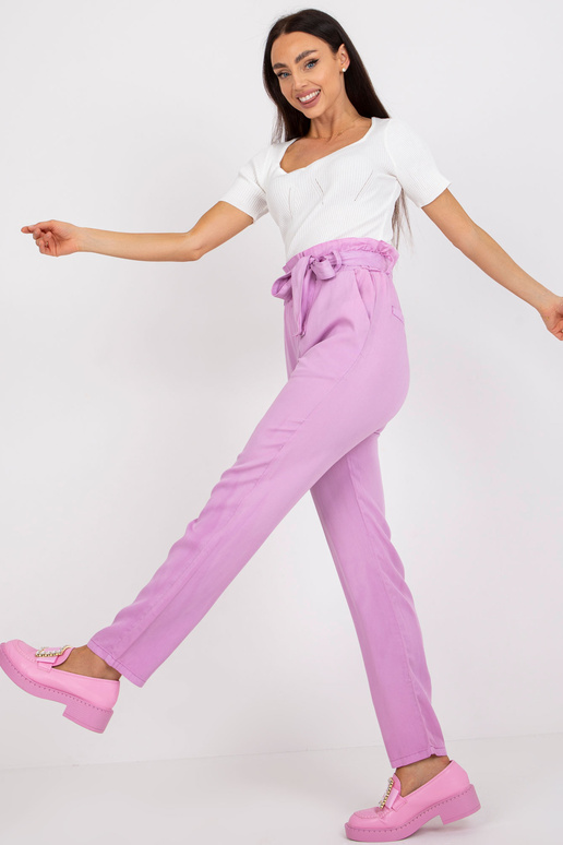 Fialové látkové kalhoty s vysokým pasem