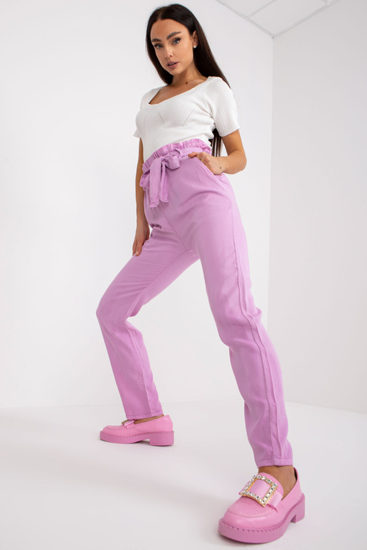 Fialové látkové kalhoty s vysokým pasem