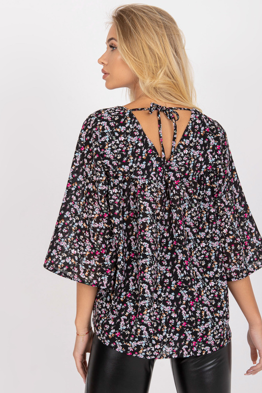 Černá volná halenka s květinovým...