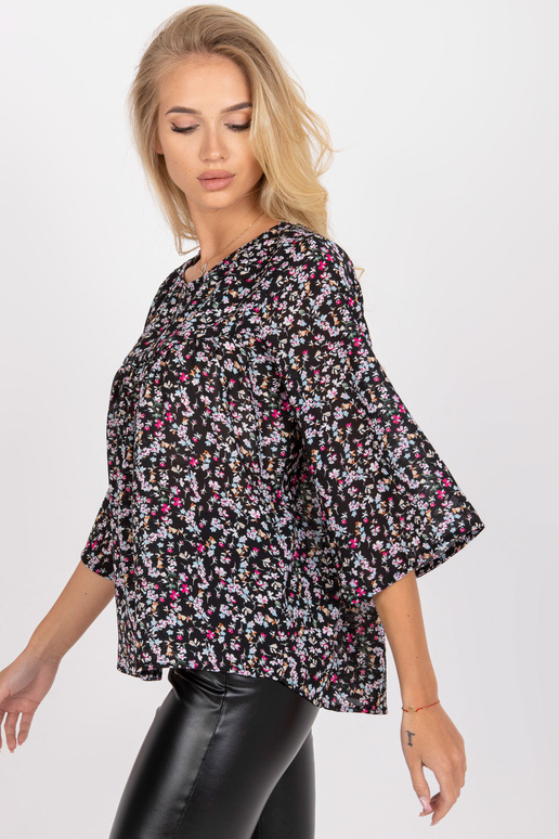 Černá volná halenka s květinovým...