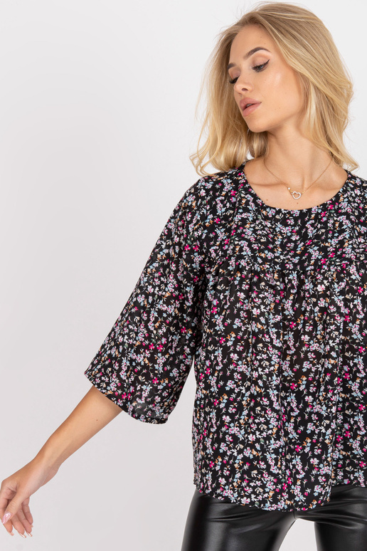 Černá volná halenka s květinovým...