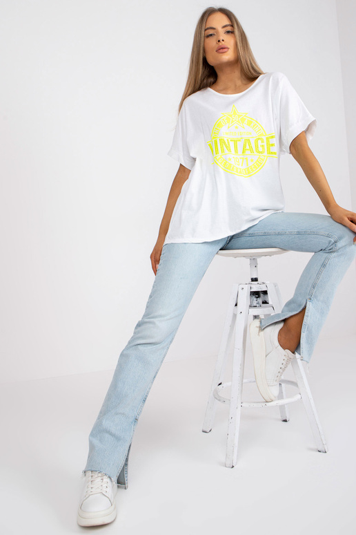 Bílé a žluté dámské tričko s aplikací...