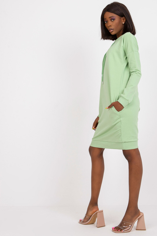 Pistáciové mikinové šaty s kapsami