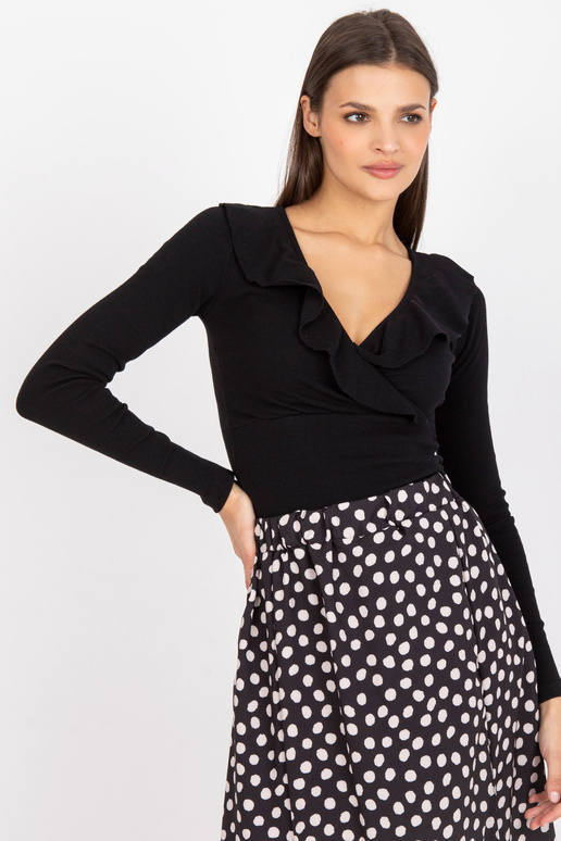 Černá žebrovaná ležérní halenka s...