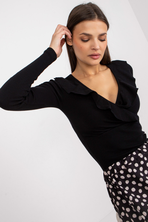 Černá žebrovaná ležérní halenka s...