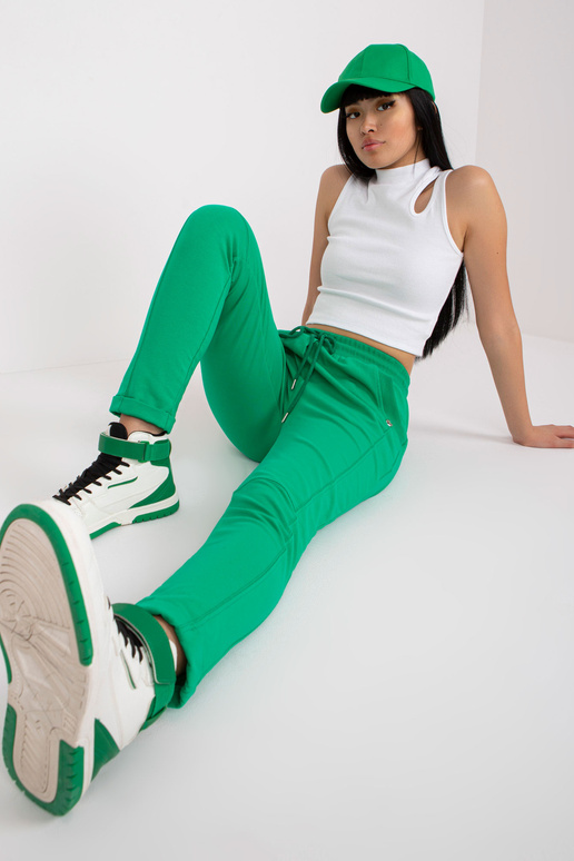 Zelené bavlněné tepláky s vysokým pasem