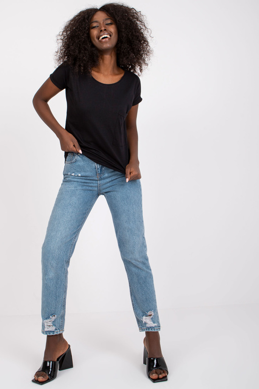 Černé bavlněné tričko s kapsou...