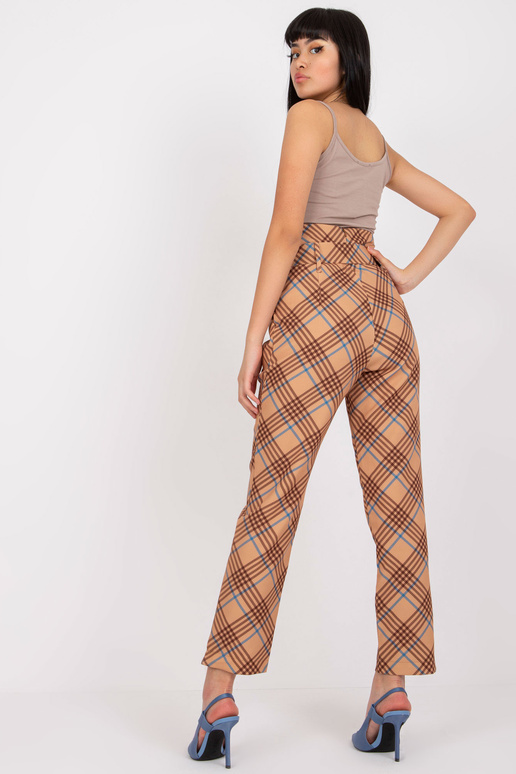 Béžové a modré kostkované kalhoty s...