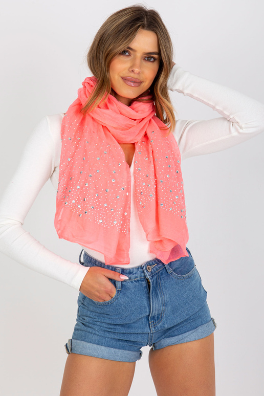 Fluo růžový šátek s ozdobnou aplikací