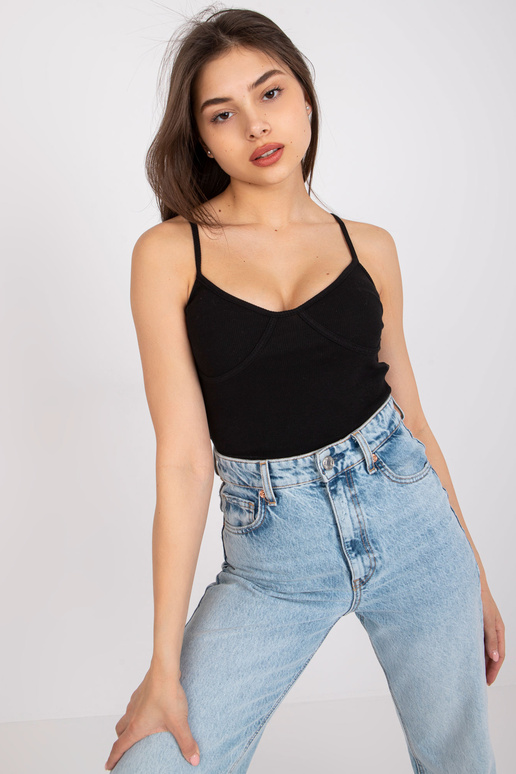 Černý žebrovaný bavlněný top Alla OCH...