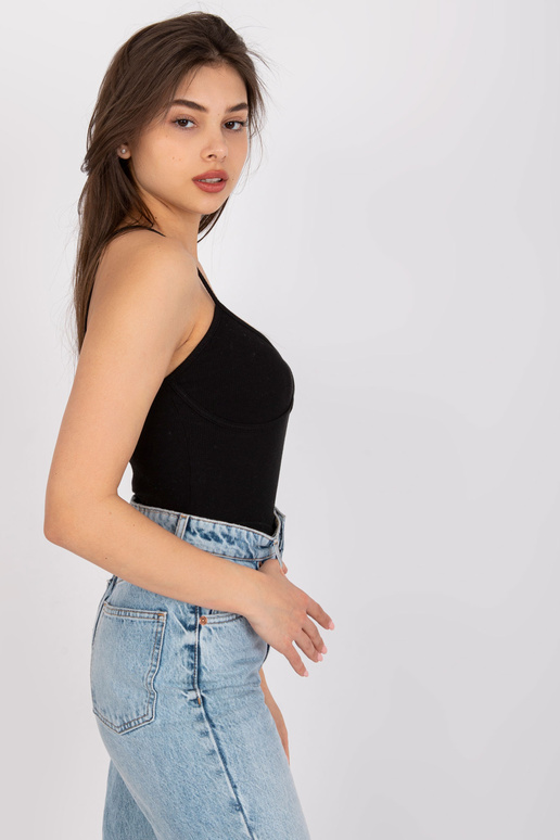 Černý žebrovaný bavlněný top Alla OCH...