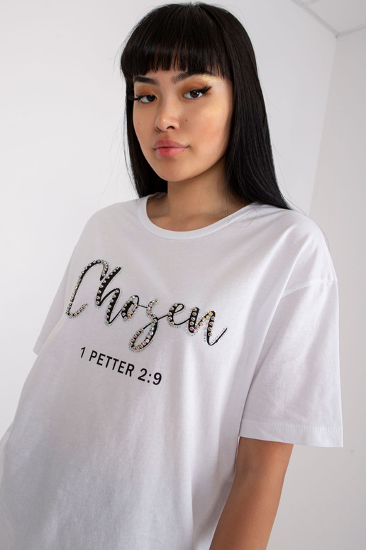 Bílé dámské tričko s nápisem a nášivkou Bílé dámské tričko s nápisem a nášivkou