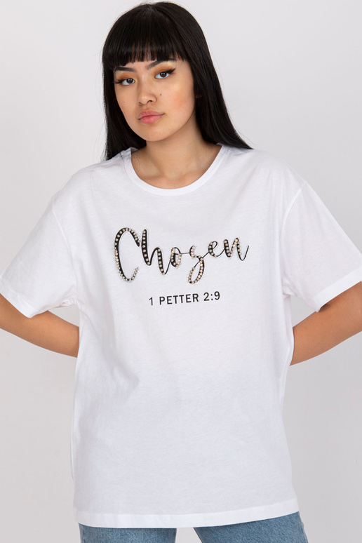 Bílé dámské tričko s nápisem a nášivkou Bílé dámské tričko s nápisem a nášivkou