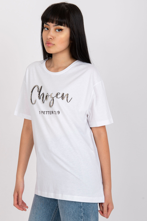 Bílé dámské tričko s nápisem a nášivkou Bílé dámské tričko s nápisem a nášivkou