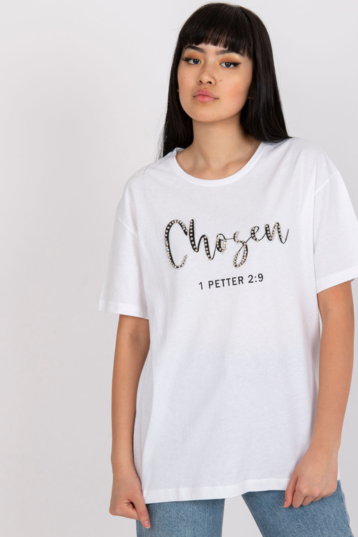 Bílé dámské tričko s nápisem a nášivkou Bílé dámské tričko s nápisem a nášivkou