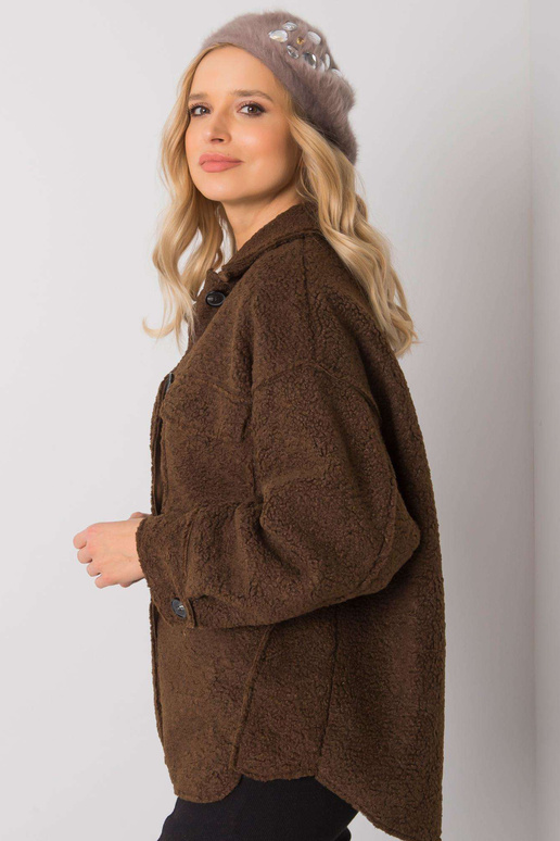 Tmavě béžový dámský baret s nášivkou