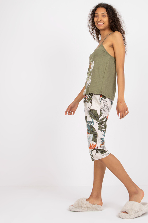 Khaki dámské bavlněné pyžamo s 3/4...