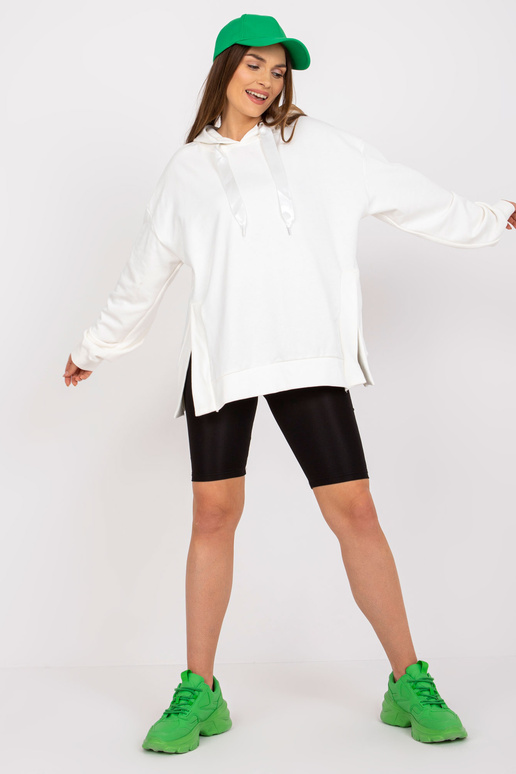 Bavlněná ecru mikina basic s kapucí