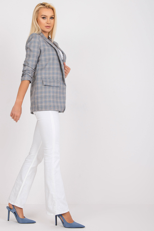 Šedomodrý dámský kostkovaný sako... Šedomodrý dámský kostkovaný sako...