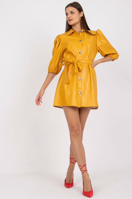 Žluté koženkové ležérní košilové šaty