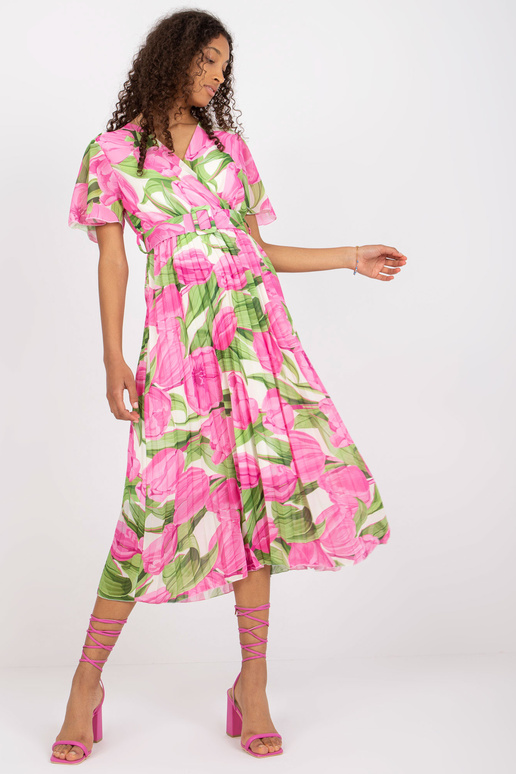 Růžově zelené plisované šaty s...