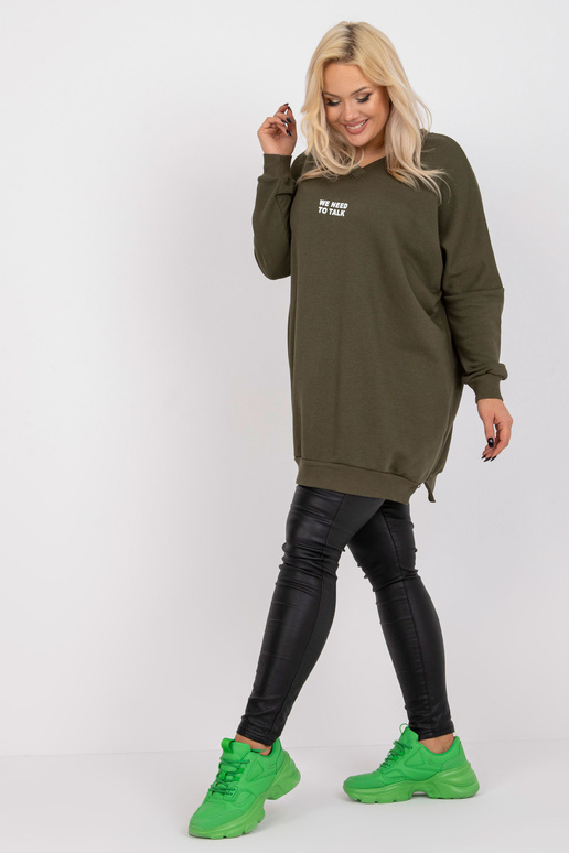 Khaki mikinová tunika plus size s... Khaki mikinová tunika plus size s...