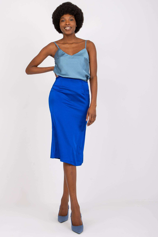 Tmavě modrá lichoběžníková midi sukně...