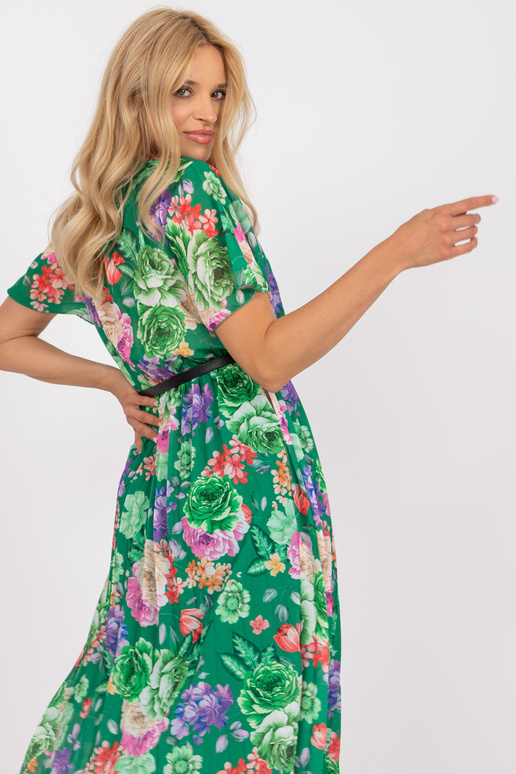 Zelené midi řasené šaty s květinovými...