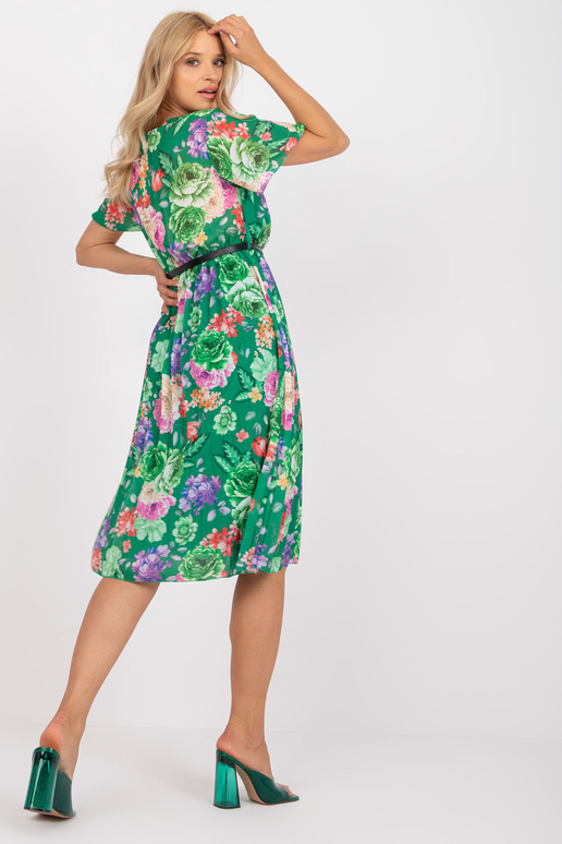 Zelené midi řasené šaty s květinovými...