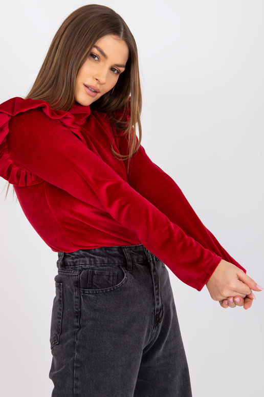 Vínová velurová halenka s volánky...