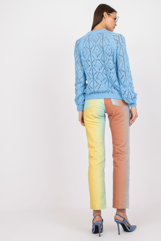 Modrý prolamovaný klasický svetr s...