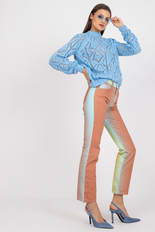 Modrý prolamovaný klasický svetr s...