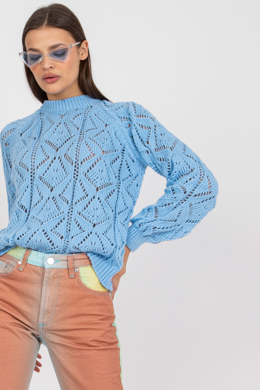 Modrý prolamovaný klasický svetr s...