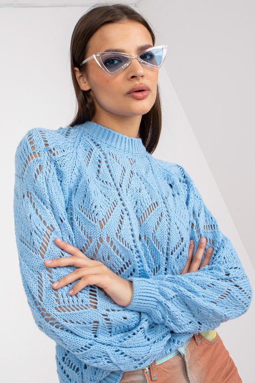 Modrý prolamovaný klasický svetr s...