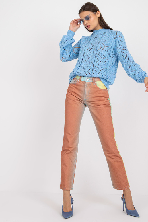 Modrý prolamovaný klasický svetr s...